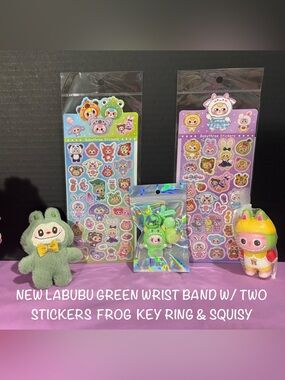 New Labubu Wrist Band W/2 Stickers Set Frog Key Ring & Squishy